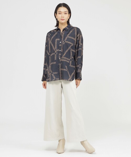 【セール】【L】【カタログ掲載品】【ウォッシャブル】ゼブラロゴプリントシャツ（シャツ/ブラウス）｜EVEX by KRIZIA（エヴェックスバイクリツィア）