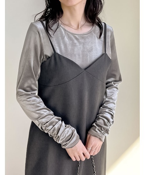 [低身長サイズ有]起毛ツイル切り替えデザインキャミワンピース（ワンピース）｜Re:EDIT（リエディ）