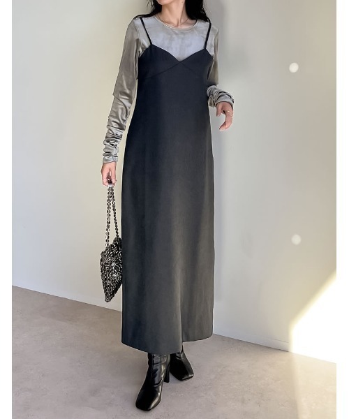 [低身長サイズ有]起毛ツイル切り替えデザインキャミワンピース（ワンピース）｜Re:EDIT（リエディ）