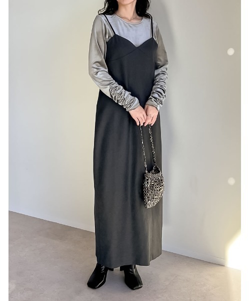 [低身長サイズ有]起毛ツイル切り替えデザインキャミワンピース（ワンピース）｜Re:EDIT（リエディ）