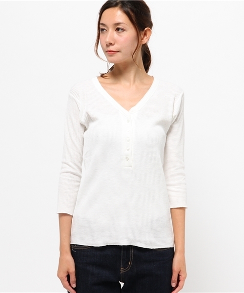 OUTLET(アウトレット)の「【Sheta】ワッフルヘンリーネック(Tシャツ/カットソー・レディース・グレー/カーキ/ホワイト・FREE)」の8枚目の写真