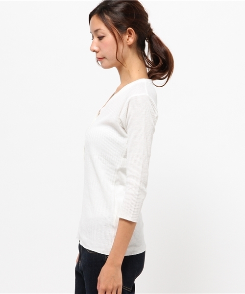 OUTLET(アウトレット)の「【Sheta】ワッフルヘンリーネック(Tシャツ/カットソー・レディース・グレー/カーキ/ホワイト・FREE)」の9枚目の写真