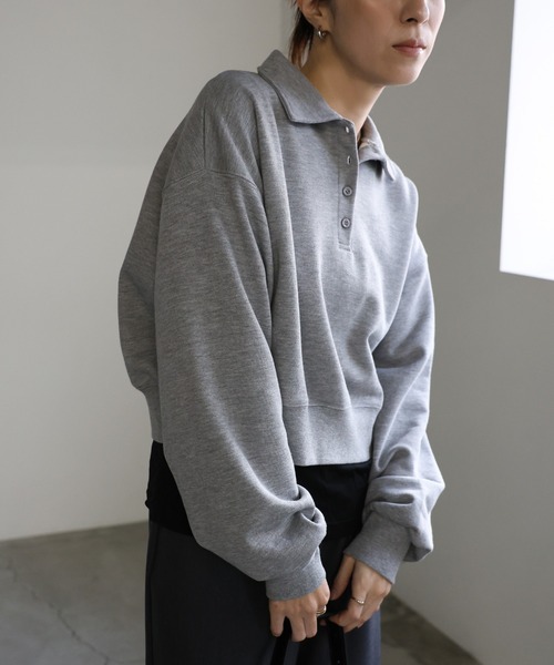 select MOCA(セレクトモカ)の「ショートポロスウェットトップス(スウェット・レディース・オフホワイト/グレー/ブラック・FREE)」の8枚目の写真