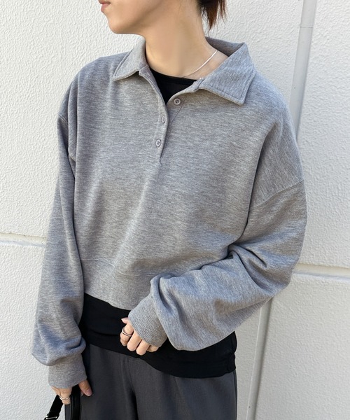select MOCA(セレクトモカ)の「ショートポロスウェットトップス(スウェット・レディース・オフホワイト/グレー/ブラック・FREE)」の15枚目の写真