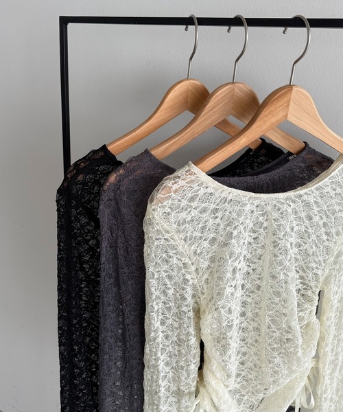 callautia（カラウティア）の「サイドギャザーレーストップス（Tシャツ/カットソー・レディース・チャコール/ブラック/アイボリー・LARGE/SMALL/MEDIUM）」の6枚目の写真