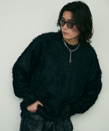 Shaggy mohair like loose crew neck knit / シャギーモヘアライク ルーズクルーネックニット
