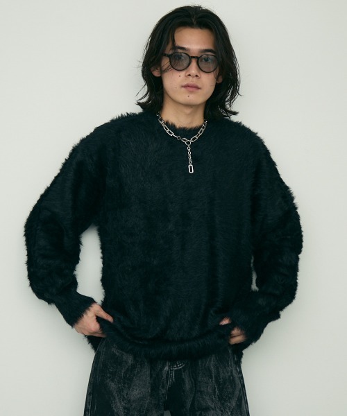 Shoowtime(ショウタイム)の「Shaggy mohair like loose crew neck knit / シャギーモヘアライク ルーズクルーネックニット(ニット/セーター・メンズ・ホワイト/グレー/ブラック・MEDIUM/LARGE/X-LARGE/SMALL)」の7枚目の写真