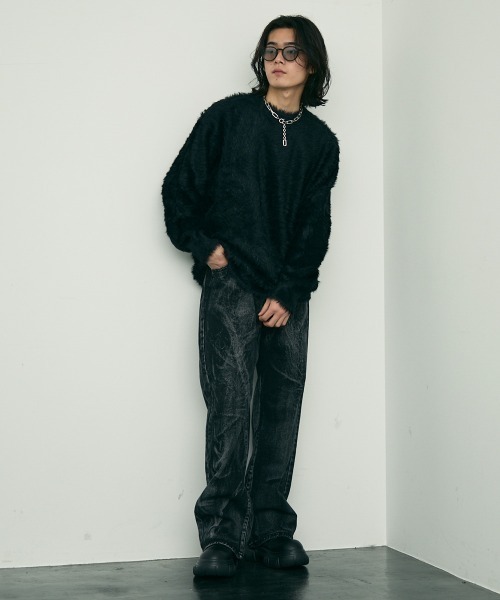 Shoowtime(ショウタイム)の「Shaggy mohair like loose crew neck knit / シャギーモヘアライク ルーズクルーネックニット(ニット/セーター・メンズ・ホワイト/グレー/ブラック・MEDIUM/LARGE/X-LARGE/SMALL)」の12枚目の写真