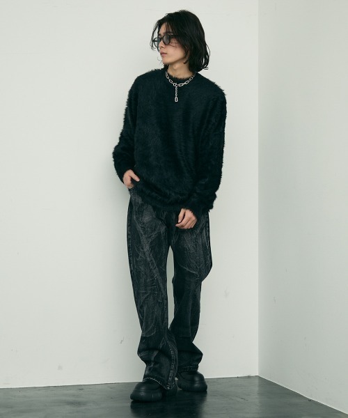 Shoowtime(ショウタイム)の「Shaggy mohair like loose crew neck knit / シャギーモヘアライク ルーズクルーネックニット(ニット/セーター・メンズ・ホワイト/グレー/ブラック・MEDIUM/LARGE/X-LARGE/SMALL)」の13枚目の写真