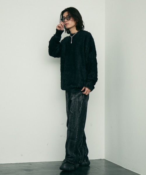 Shoowtime(ショウタイム)の「Shaggy mohair like loose crew neck knit / シャギーモヘアライク ルーズクルーネックニット(ニット/セーター・メンズ・ホワイト/グレー/ブラック・MEDIUM/LARGE/X-LARGE/SMALL)」の14枚目の写真