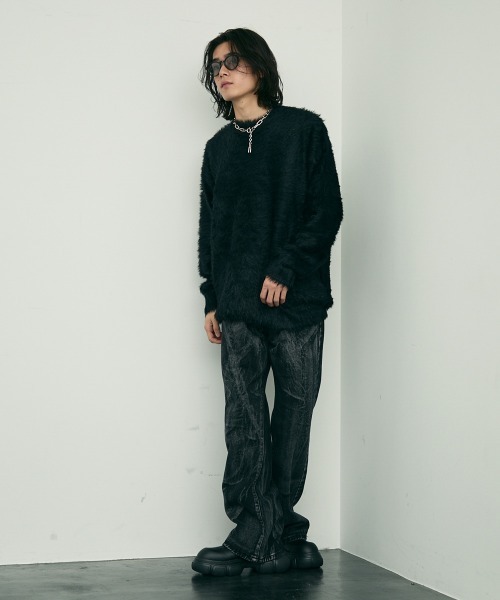 Shoowtime(ショウタイム)の「Shaggy mohair like loose crew neck knit / シャギーモヘアライク ルーズクルーネックニット(ニット/セーター・メンズ・ホワイト/グレー/ブラック・MEDIUM/LARGE/X-LARGE/SMALL)」の15枚目の写真