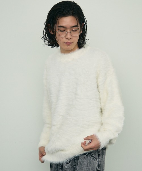 Shoowtime(ショウタイム)の「Shaggy mohair like loose crew neck knit / シャギーモヘアライク ルーズクルーネックニット(ニット/セーター・メンズ・ホワイト/グレー/ブラック・MEDIUM/LARGE/X-LARGE/SMALL)」の21枚目の写真