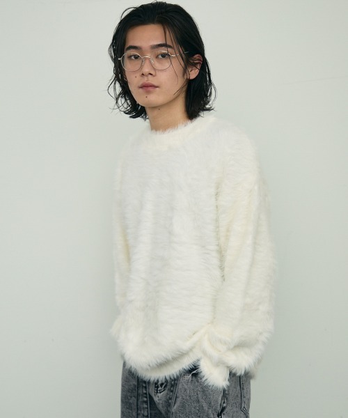 Shoowtime(ショウタイム)の「Shaggy mohair like loose crew neck knit / シャギーモヘアライク ルーズクルーネックニット(ニット/セーター・メンズ・ホワイト/グレー/ブラック・MEDIUM/LARGE/X-LARGE/SMALL)」の22枚目の写真