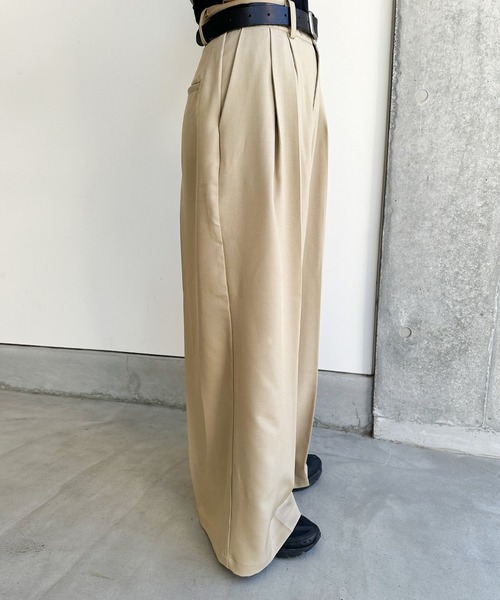 select MOCA by son（セレクトモカバイソン）の「センタープレスタックワイドスラックス【セットアップ対応】（スラックス・レディース・ベージュ/ブラック/ブラウン/アイボリー/グレー・SMALL/MEDIUM/LARGE）」の14枚目の写真