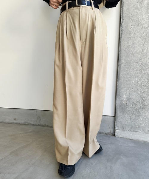 select MOCA by son（セレクトモカバイソン）の「センタープレスタックワイドスラックス【セットアップ対応】（スラックス・レディース・ベージュ/ブラック/ブラウン/アイボリー/グレー・SMALL/MEDIUM/LARGE）」の13枚目の写真