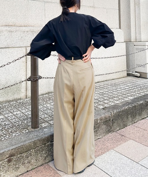 select MOCA by son（セレクトモカバイソン）の「センタープレスタックワイドスラックス【セットアップ対応】（スラックス・レディース・ベージュ/ブラック/ブラウン/アイボリー/グレー・SMALL/MEDIUM/LARGE）」の10枚目の写真