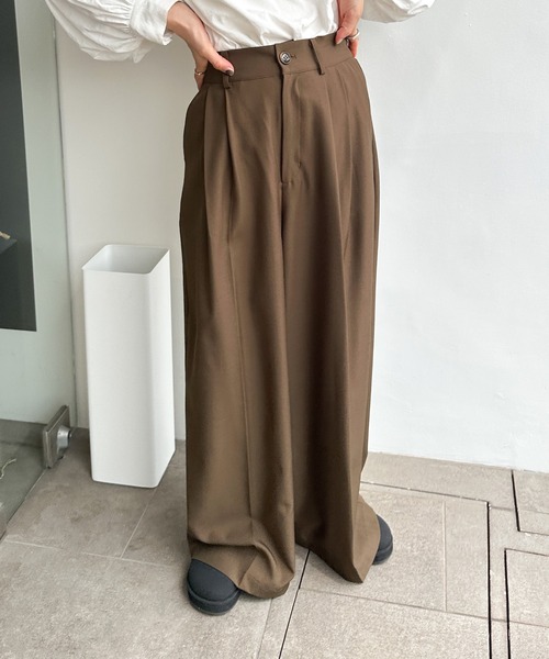 セール】センタープレスタックワイドスラックス（スラックス）｜select