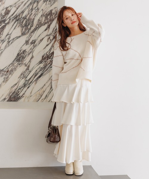 mysty woman（ミスティウーマン）の「線描きリボンニットプルオーバー 292374（ニット/セーター・レディース・ライトグレー/ブラック/ライトブルー/オフホワイト・FREE）」の19枚目の写真