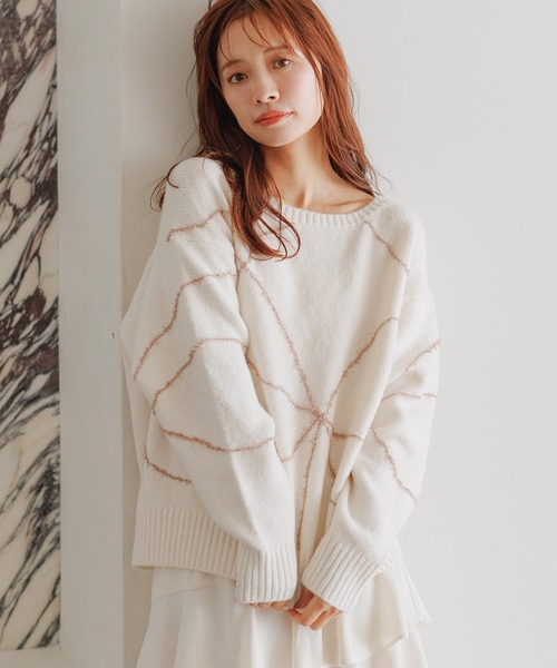 mysty woman（ミスティウーマン）の「線描きリボンニットプルオーバー 292374（ニット/セーター・レディース・ライトグレー/ブラック/ライトブルー/オフホワイト・FREE）」の18枚目の写真