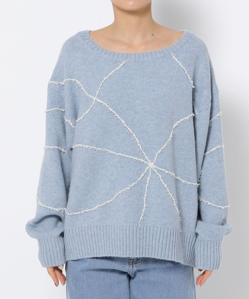 mysty woman（ミスティウーマン）の「線描きリボンニットプルオーバー 292374（ニット/セーター・レディース・ライトグレー/ブラック/ライトブルー/オフホワイト・FREE）」の15枚目の写真