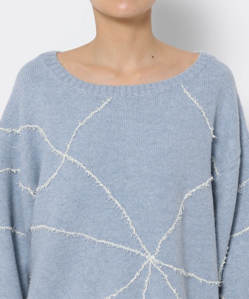 mysty woman（ミスティウーマン）の「線描きリボンニットプルオーバー 292374（ニット/セーター・レディース・ライトグレー/ブラック/ライトブルー/オフホワイト・FREE）」の11枚目の写真