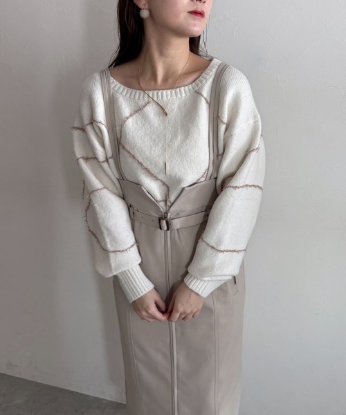 mysty woman（ミスティウーマン）の「線描きリボンニットプルオーバー 292374（ニット/セーター・レディース・ライトグレー/ブラック/ライトブルー/オフホワイト・FREE）」の22枚目の写真