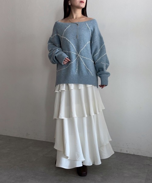 リボンニット （BG） 6color/XS-LLsize》リボン取り外し2WAY フェザーリボンニット