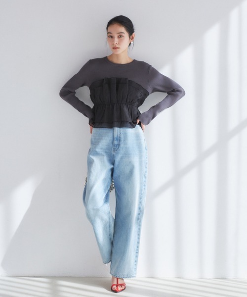 VIS(ビス)の「【洗える】ハイウエストルーズワイドデニム(デニムパンツ・レディース・サックスブルー/ブルー・M/S)」の7枚目の写真