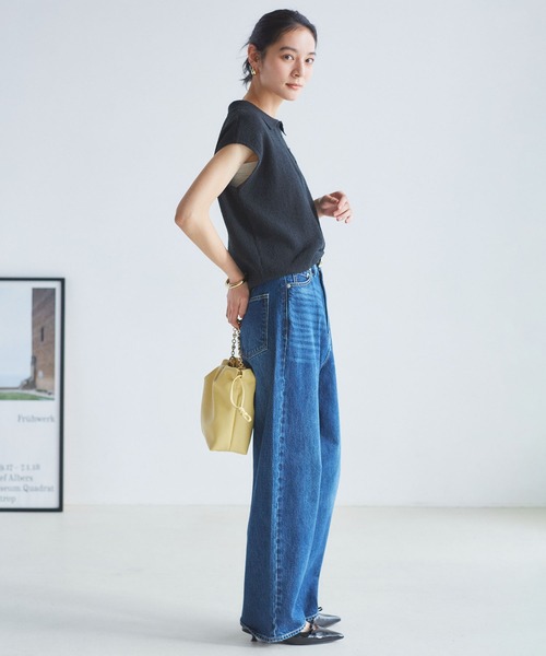 VIS(ビス)の「【洗える】ハイウエストルーズワイドデニム(デニムパンツ・レディース・サックスブルー/ブルー・M/S)」の6枚目の写真