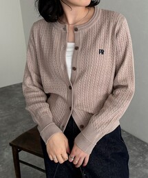 FR刺繍ミニケーブル柄カーディガン