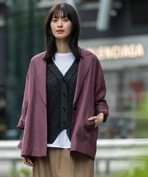 Munich(ミューニック)の「シャイニーシアーテーラードジャケット(テーラードジャケット・レディース・パープル/ブラック/ライトベージュ・S)」の3枚目の写真