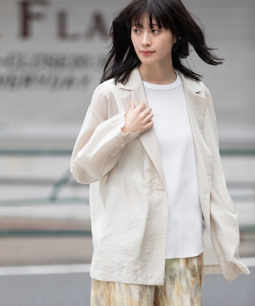 Munich(ミューニック)の「シャイニーシアーテーラードジャケット(テーラードジャケット・レディース・パープル/ブラック/ライトベージュ・S)」の21枚目の写真