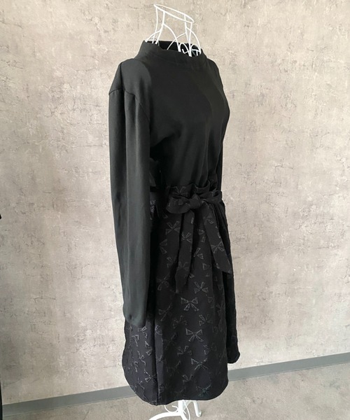 Mejoul（メジュール）の「リボン柄切り替え ドッキング フレア ミドル丈 ワンピース（ワンピース・レディース・ブラック・L/M/S）」の12枚目の写真