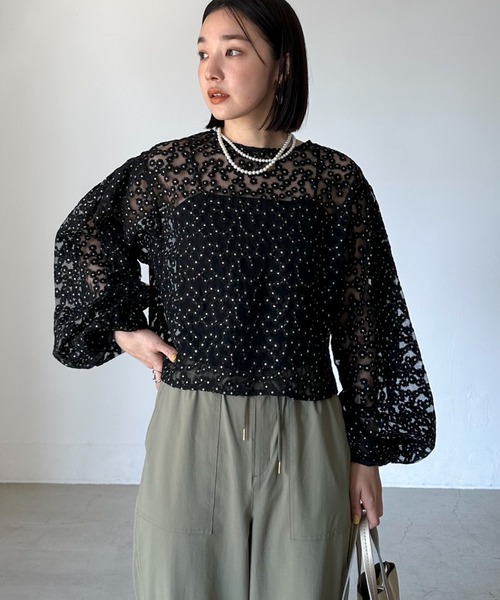 Doux archives（ドゥアルシーヴ）の「シアーフラワーブラウス（シャツ/ブラウス・レディース・アイボリー/ブラック・FREE）」の12枚目の写真