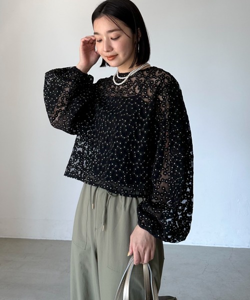 Doux archives（ドゥアルシーヴ）の「シアーフラワーブラウス（シャツ/ブラウス・レディース・アイボリー/ブラック・FREE）」の13枚目の写真