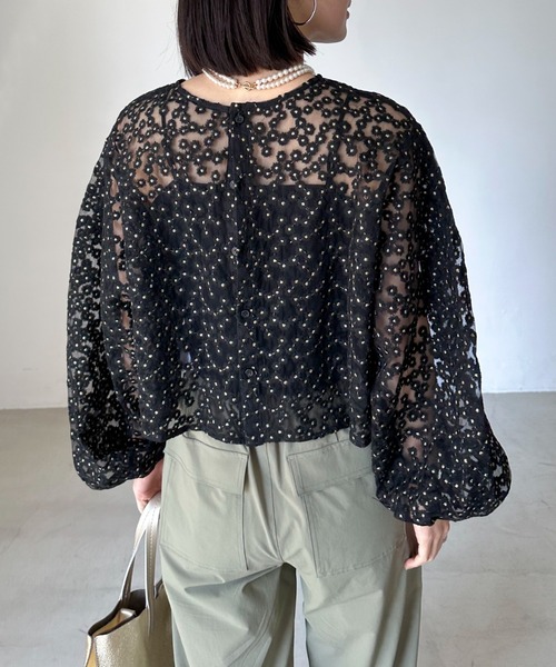 Doux archives（ドゥアルシーヴ）の「シアーフラワーブラウス（シャツ/ブラウス・レディース・アイボリー/ブラック・FREE）」の20枚目の写真