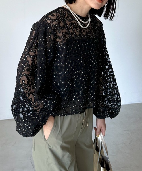 Doux archives（ドゥアルシーヴ）の「シアーフラワーブラウス（シャツ/ブラウス・レディース・アイボリー/ブラック・FREE）」の18枚目の写真