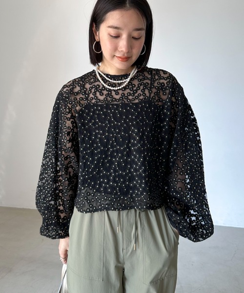 Doux archives（ドゥアルシーヴ）の「シアーフラワーブラウス（シャツ/ブラウス・レディース・アイボリー/ブラック・FREE）」の14枚目の写真