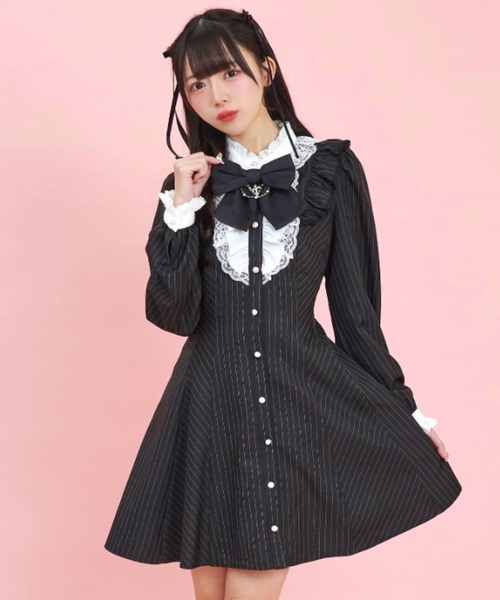 SecretHoneyアクセサリーリボンレースフリルワンピース ストライプ アクセサリーリボンレースフリルワンピース（ワンピース）｜Secret