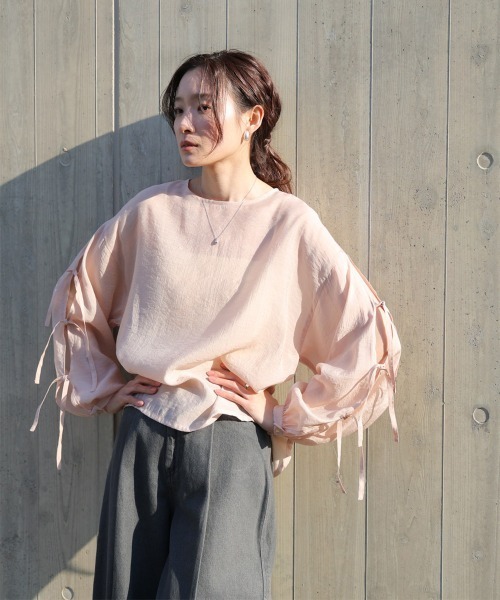 Bab バブ 袖リボン シアーブラウス BAB Bab バブ 袖リボン シアーブラウス : shami-dau - 通販