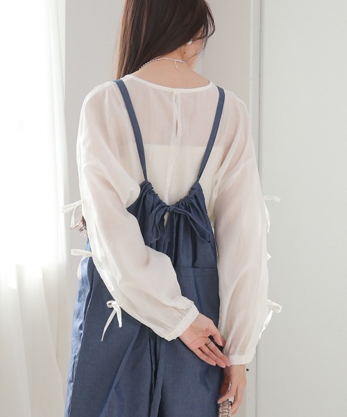 Bab（バブ）の「袖リボンシアーブラウス（シャツ/ブラウス・レディース・チャコールグレー/ブルー/ベージュ/アイボリー・M）」の12枚目の写真