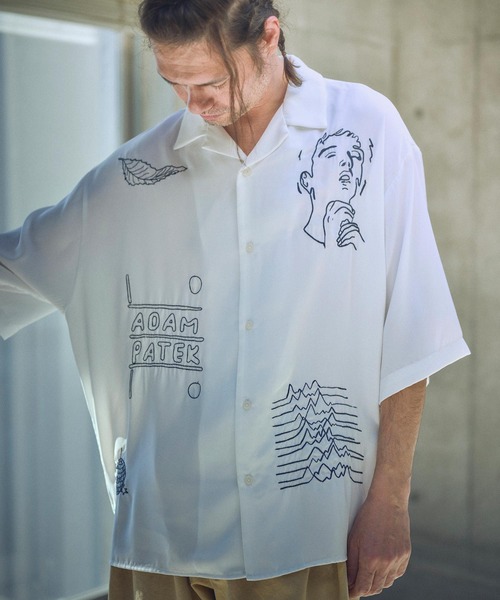 ブラウス シャツ 「ADAMPATEK/アダムパテック」ovmad embroidery short sleeve shirt/刺繍入りドレープ半袖シ ADAMPATEK/mad embroidery short sleeve shirt/刺繍入りドレープ