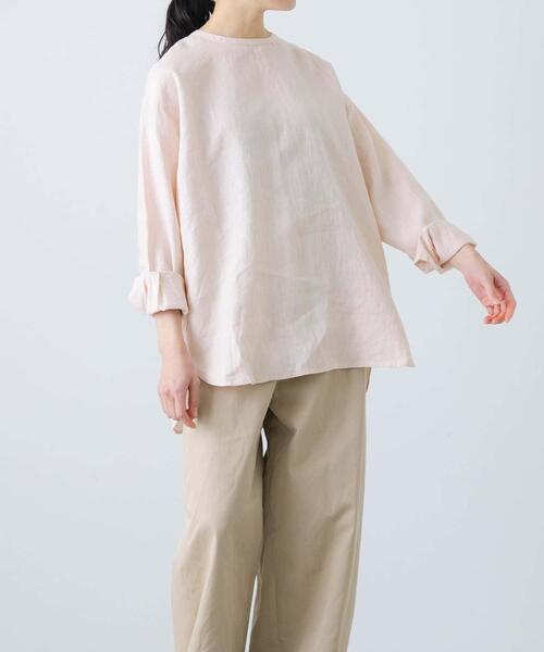 かぐれ（カグレ）の「リネンクルーネックプルオーバー（シャツ/ブラウス・レディース・ナチュラル/オフホワイト/ピンク・FREE）」の3枚目の写真