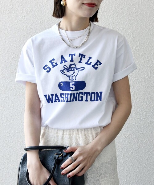 Champion(チャンピオン)の「Champion:〈洗濯機可能〉クルーネック カレッジ ロゴ TEE 25SS(Tシャツ/カットソー・レディース・グレー/ホワイト/ダークグレー・ONE SIZE)」の9枚目の写真