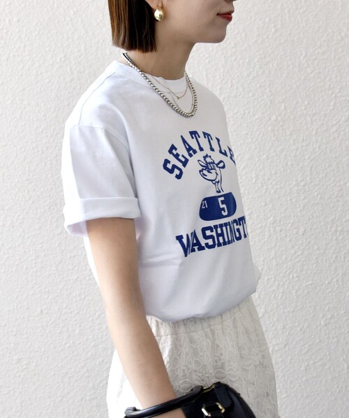 Champion(チャンピオン)の「Champion:〈洗濯機可能〉クルーネック カレッジ ロゴ TEE 25SS(Tシャツ/カットソー・レディース・グレー/ホワイト/ダークグレー・ONE SIZE)」の8枚目の写真