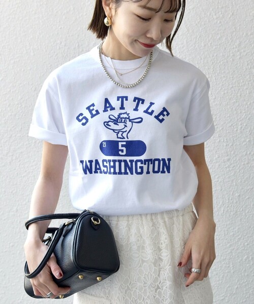 Champion(チャンピオン)の「Champion:〈洗濯機可能〉クルーネック カレッジ ロゴ TEE 25SS(Tシャツ/カットソー・レディース・グレー/ホワイト/ダークグレー・ONE SIZE)」の6枚目の写真