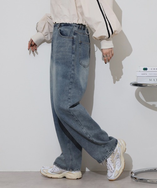 FUNALIVE(ファンアライブ)の「.worksデニムワイドパンツ(デニムパンツ・レディース・ダークグレー/サックスブルー・M-Regular/L-Regular/M-Long/L-Long)」の9枚目の写真