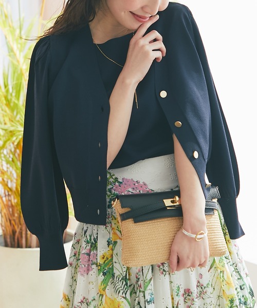 La boutique BonBon（ラブティックボンボン）の「クールタッチUVクロップドカーディガン（カーディガン/ボレロ・レディース・ブラック/サックスブルー/ホワイト/ピンク/ネイビー・FREE）」の3枚目の写真