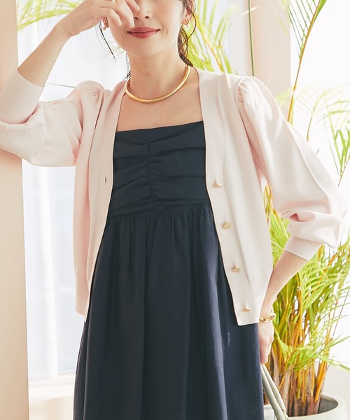 La boutique BonBon（ラブティックボンボン）の「クールタッチUVクロップドカーディガン（カーディガン/ボレロ・レディース・ブラック/サックスブルー/ホワイト/ピンク/ネイビー・FREE）」の5枚目の写真