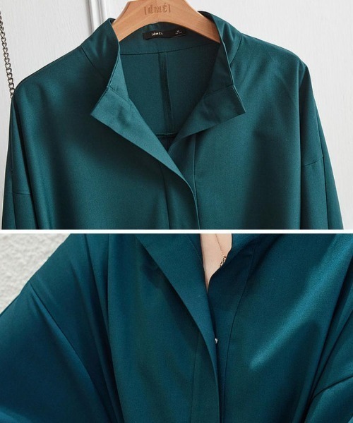 Forcement(フォースメント)の「スタンドカラースキッパーシャツワンピース(シャツワンピース・レディース・グリーン/ベージュ・ONESIZE)」の9枚目の写真